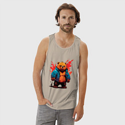 Майка мужская хлопок Брутальный Михаил - сердитый мишка, цвет: миндальный — фото 2