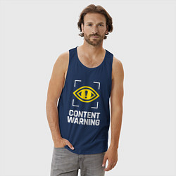 Майка мужская хлопок Content Warning logo, цвет: тёмно-синий — фото 2