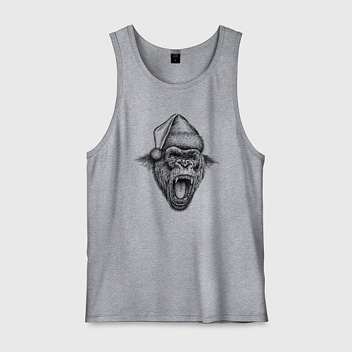 Мужская майка Рычащая новогодняя горилла / Меланж – фото 1