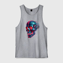 Майка мужская хлопок Metal cyber skull - ai art, цвет: меланж