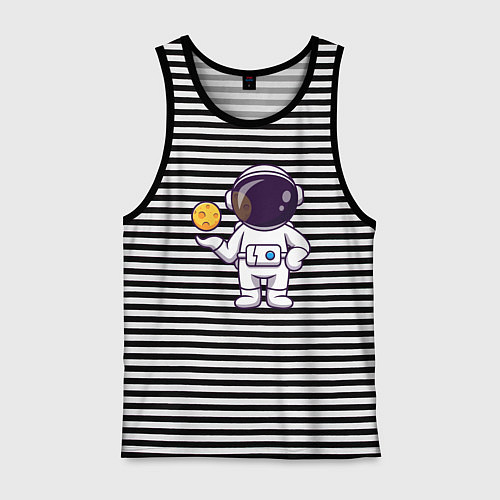 Мужская майка Космонавт и планета / Черная тельняшка – фото 1