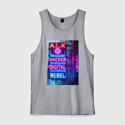 Мужская майка Ai hacker digital rebel - neon glow / Меланж – фото 1