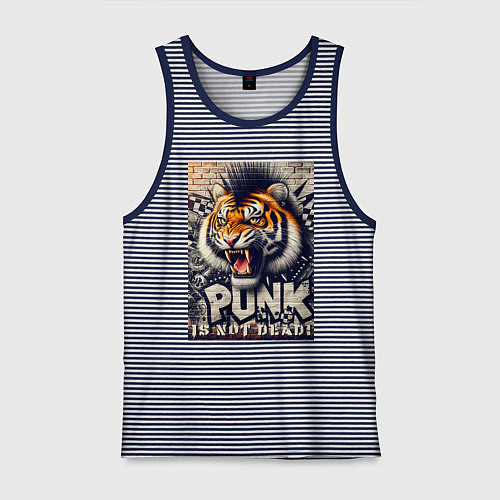 Мужская майка Cool tiger - punks not dead / Синяя тельняшка – фото 1