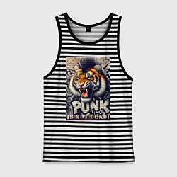 Майка мужская хлопок Cool tiger - punks not dead, цвет: черная тельняшка