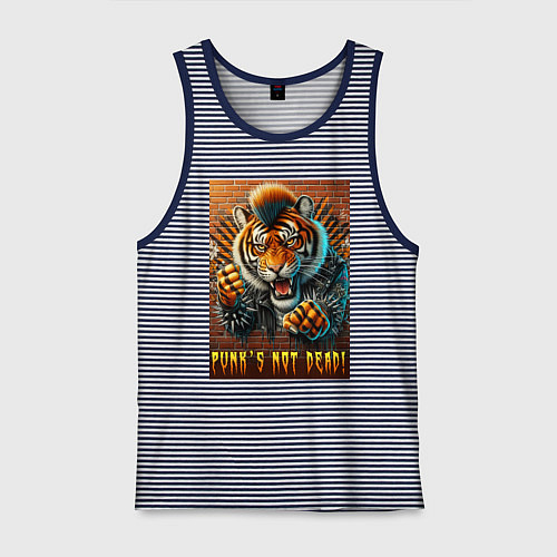 Мужская майка Punks not dead - motto tiger / Синяя тельняшка – фото 1