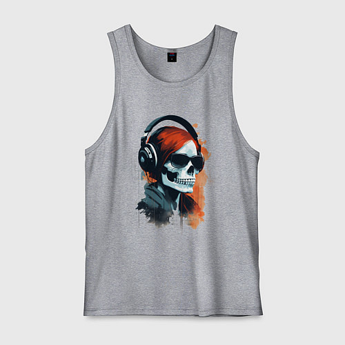 Мужская майка Grunge redhead girl skull / Меланж – фото 1