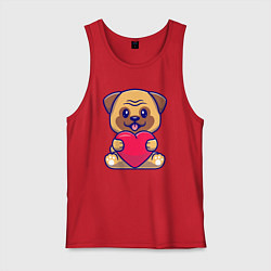 Майка мужская хлопок Бульдог с сердечком, цвет: красный