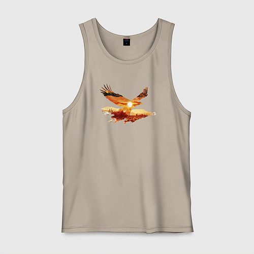 Мужская майка Летящий орел и пейзаж с эффектом двойной экспозици / Миндальный – фото 1