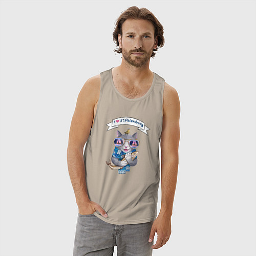 Мужская майка Кот с рыбой из Петербурга / Миндальный – фото 3