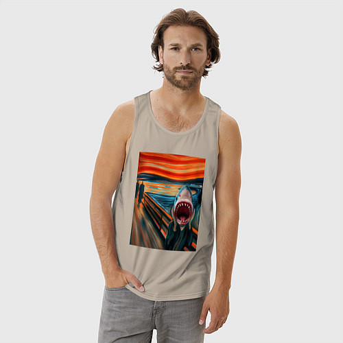 Мужская майка Акула кричит - мем нейросеть / Миндальный – фото 3