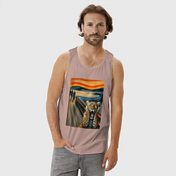 Майка мужская хлопок Леопард кричит - мем картина от нейросети, цвет: пыльно-розовый — фото 2