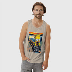 Майка мужская хлопок Барт Симпсон кричит - мем нейросеть, цвет: миндальный — фото 2