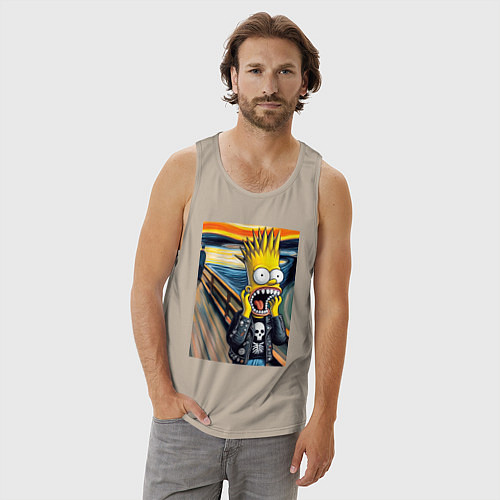 Мужская майка Барт Симпсон кричит - мем нейросеть / Миндальный – фото 3