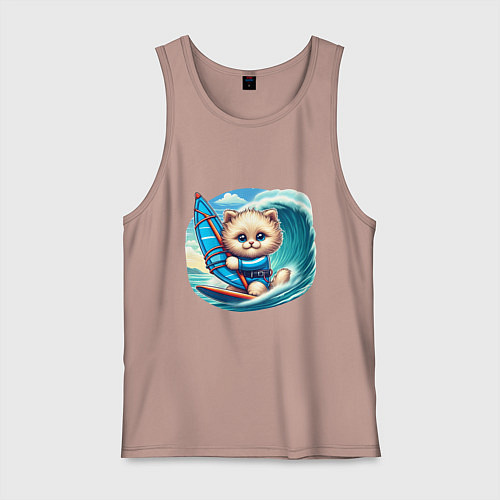 Мужская майка Котик и виндсерфинг / Пыльно-розовый – фото 1