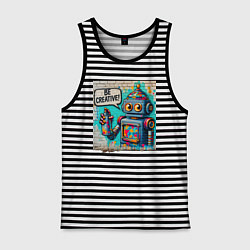 Майка мужская хлопок Робот с баллончиком краски - граффити, цвет: черная тельняшка