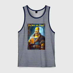 Майка мужская хлопок In beer we trust - motto, цвет: синяя тельняшка