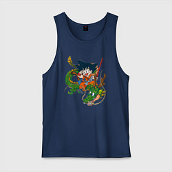 Майка мужская хлопок Драконий жемчуг Гоку Сон, цвет: тёмно-синий