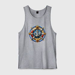 Майка мужская хлопок Морской якорь в спасательном круге, цвет: меланж