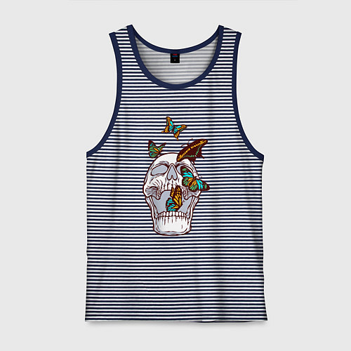 Мужская майка Бабочки и череп / Синяя тельняшка – фото 1