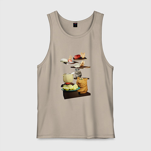 Мужская майка Друзья с котом готовят пельмени / Миндальный – фото 1