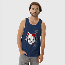 Майка мужская хлопок Маска кицунэ - клинок рассекающий демонов, цвет: тёмно-синий — фото 2