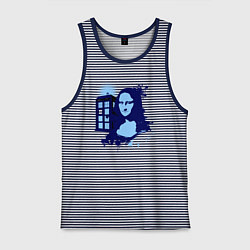 Майка мужская хлопок Тардис и Джоконда, цвет: синяя тельняшка