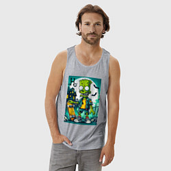 Майка мужская хлопок Зомби Барт со скейтбордом - хэллоуин, цвет: меланж — фото 2