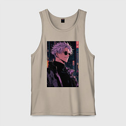 Майка мужская хлопок Магическая битва Сатору Годзё сигма, цвет: миндальный