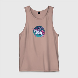 Майка мужская хлопок Космонавт верхом на мультяшном единороге, цвет: пыльно-розовый