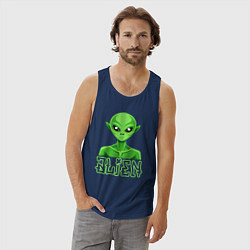 Майка мужская хлопок Гуманоид зеленый человечек, цвет: тёмно-синий — фото 2