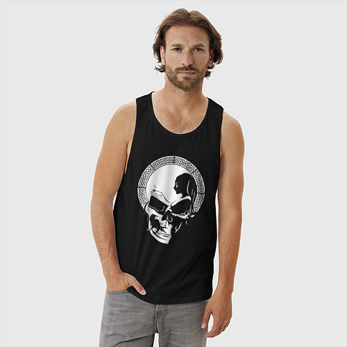 Мужская майка Череп оп-арт колдунья с книгой / Черный – фото 3