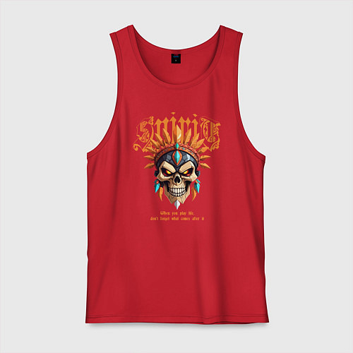 Мужская майка Тату черепа индейца / Красный – фото 1