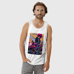 Майка мужская хлопок Ковбой Бибоп Спайк Шпигель Красный дракон, цвет: белый — фото 2