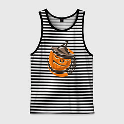 Майка мужская хлопок Тыква в шляпе, цвет: черная тельняшка