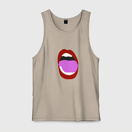 Мужская майка Открытый рот в мультяшном стиле красные губы секси / Миндальный – фото 1