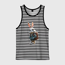 Майка мужская хлопок Зайчик идёт в школу, цвет: черная тельняшка