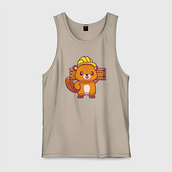 Майка мужская хлопок Бобёр на стройке, цвет: миндальный