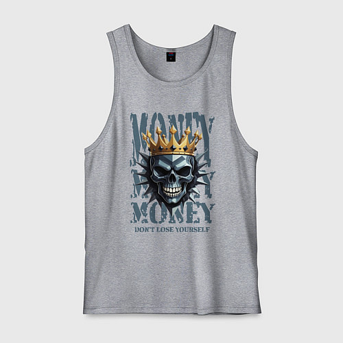 Мужская майка Череп с короной на фоне денег / Меланж – фото 1