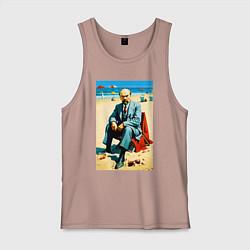 Майка мужская хлопок Великий вождь Ленин на пляже - Биарриц, цвет: пыльно-розовый