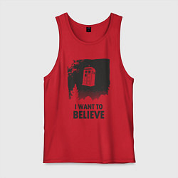 Майка мужская хлопок Tardis - I want to believe, цвет: красный