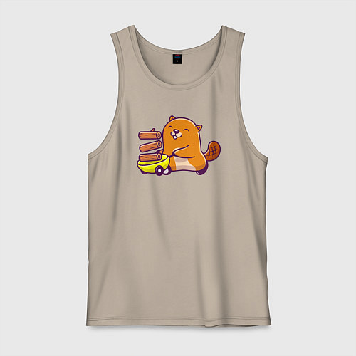 Мужская майка Весёлый бобёр строитель / Миндальный – фото 1