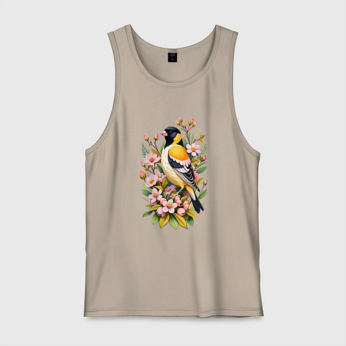 Мужская майка Черноголовый щегол среди цветов / Миндальный – фото 1