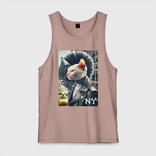 Мужская майка Котик панк житель Нью-Йорка - нейросеть / Пыльно-розовый – фото 1