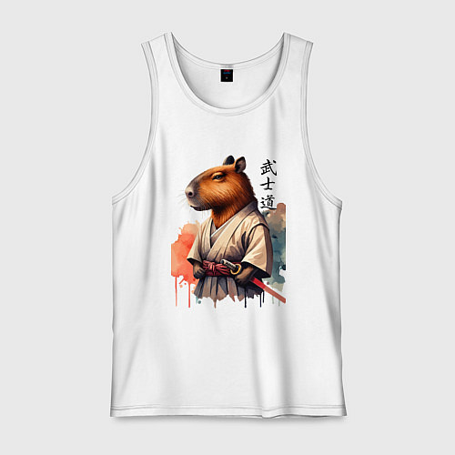 Мужская майка Capybara samurai - ai art fantasy / Белый – фото 1