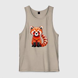 Майка мужская хлопок Красная панда с роскошным хвостом, цвет: миндальный