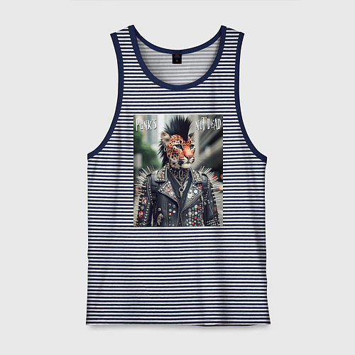 Мужская майка Леопард панк музыкант - нейросеть / Синяя тельняшка – фото 1