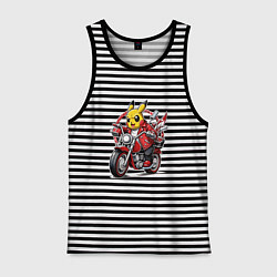 Майка мужская хлопок Пикачу мчится на мотоцикле, цвет: черная тельняшка