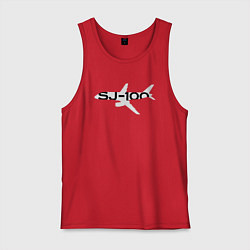 Майка мужская хлопок Белый облик Superjet-100 с названием, цвет: красный