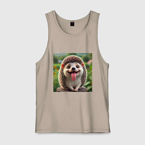 Мужская майка Милый ежик с высунутым языком / Миндальный – фото 1