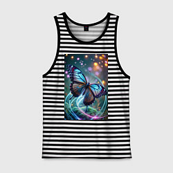 Майка мужская хлопок Порхающая бабочка в неоновых линиях, цвет: черная тельняшка